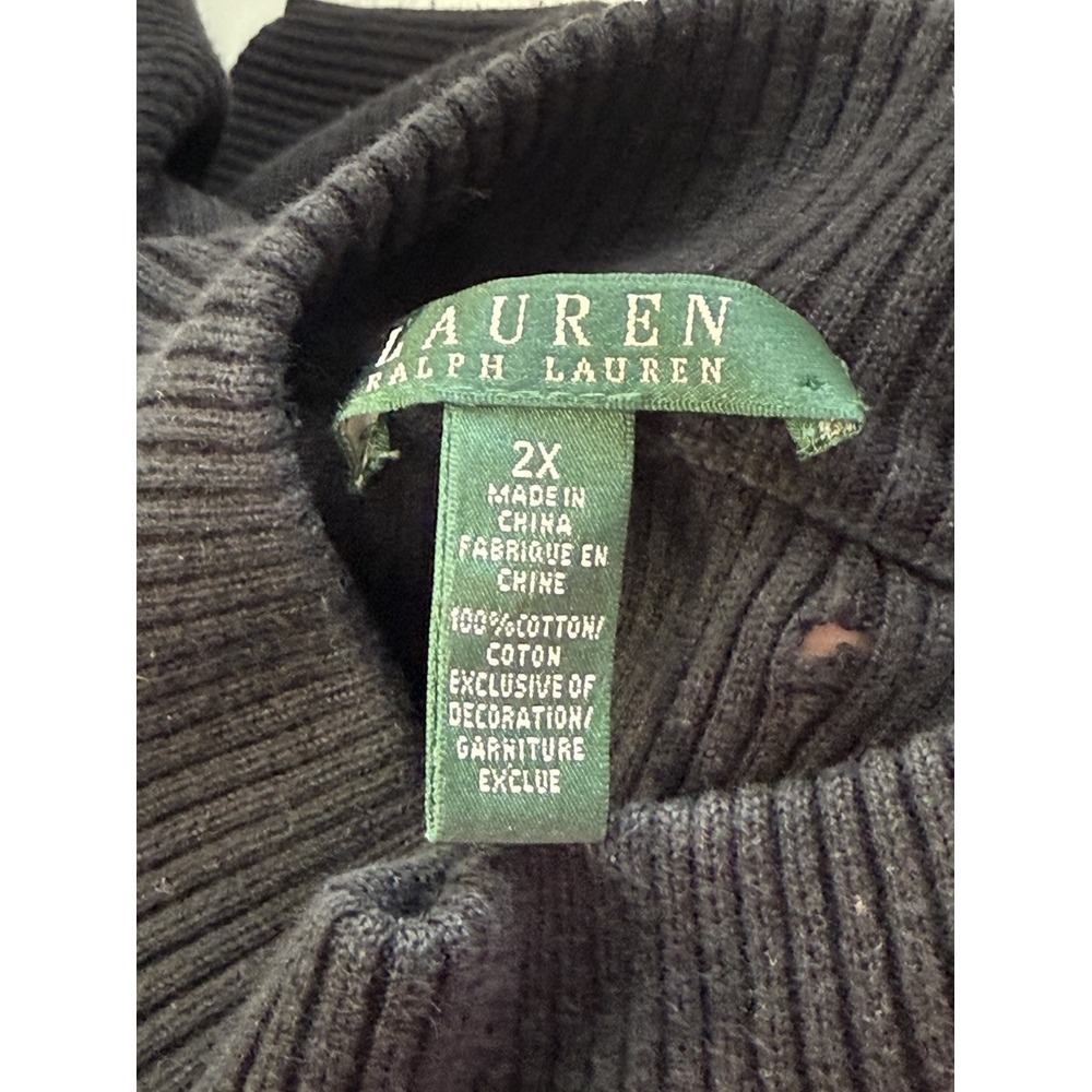 Lauren Ralph Lauren LRL Women's Plus Sz 2X Black Ribbed L/S Turtleneck Sweater - Picture 7 of 8